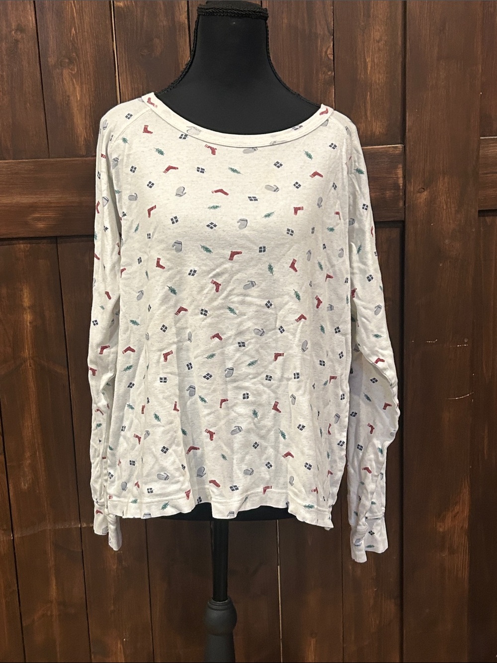 Jockey White Long-Sleeve Tee with Multicolor Micro Print